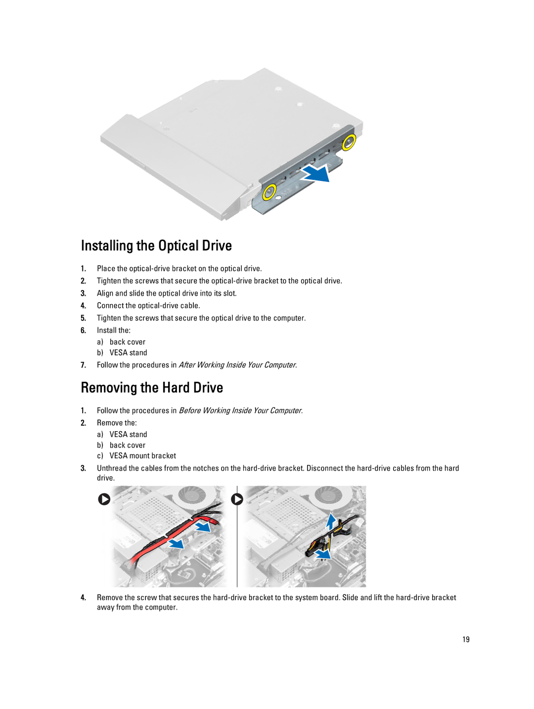 Dell 9020 AIO owner manual Installing the Optical Drive, Removing the Hard Drive 