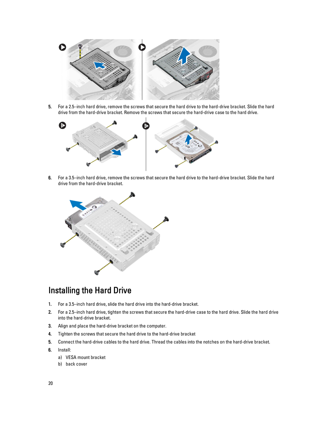 Dell 9020 AIO owner manual Installing the Hard Drive 