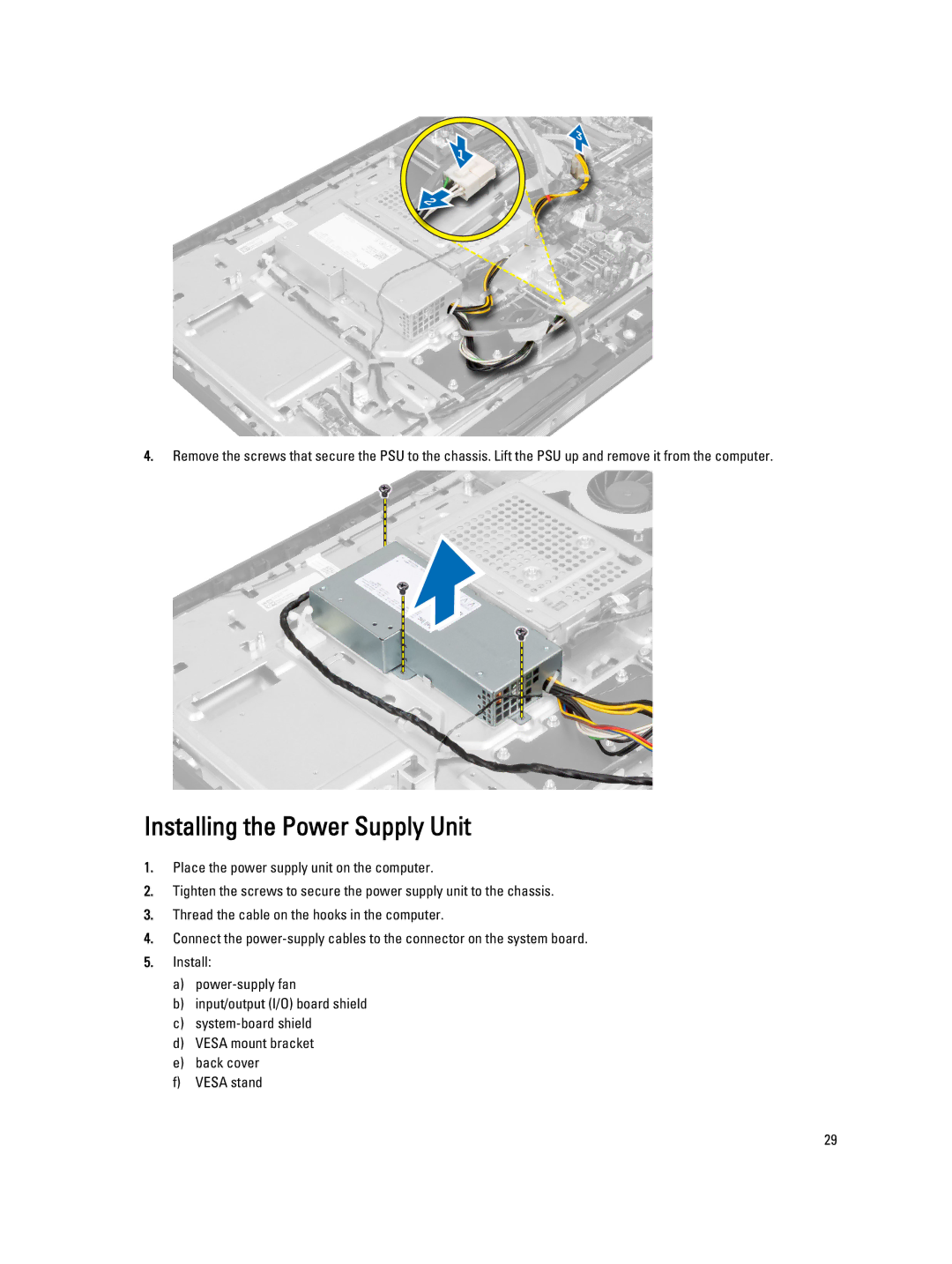 Dell 9020 AIO owner manual Installing the Power Supply Unit 