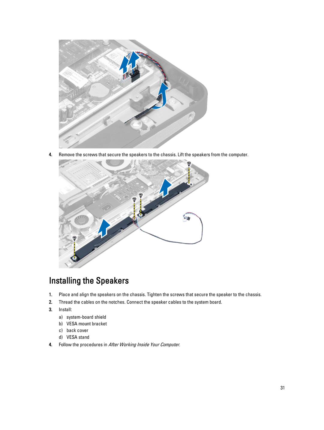 Dell 9020 AIO owner manual Installing the Speakers 