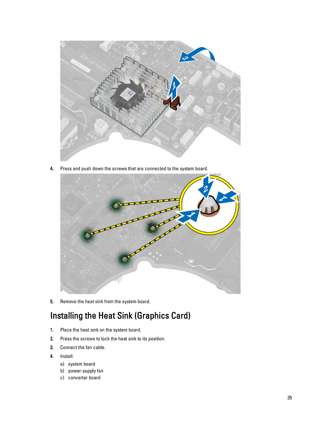 Dell 9020 AIO owner manual Installing the Heat Sink Graphics Card 