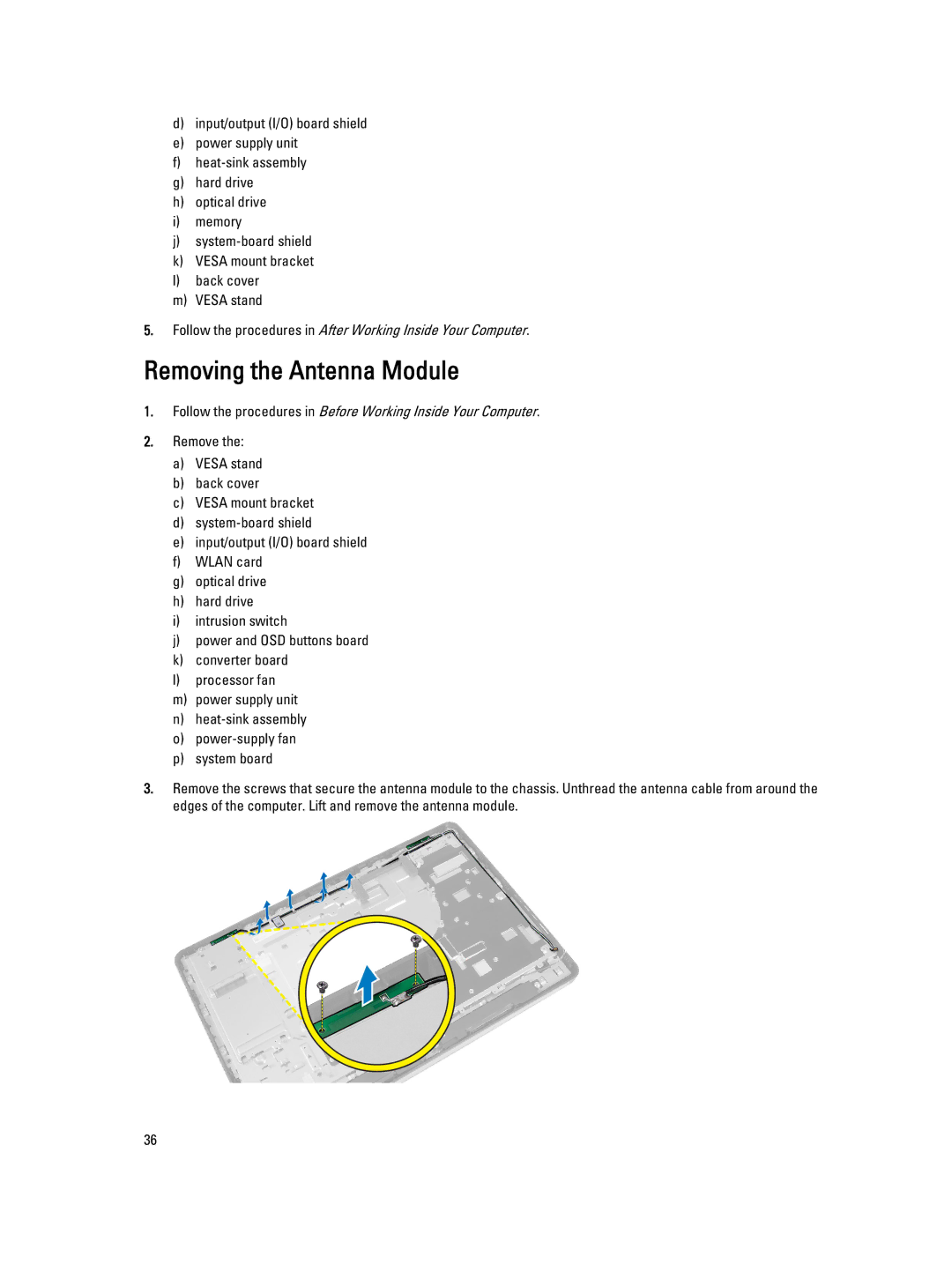 Dell 9020 AIO owner manual Removing the Antenna Module 