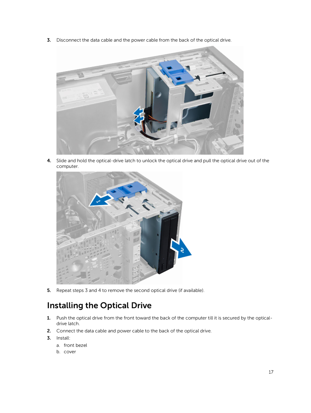 Dell 9020 owner manual Installing the Optical Drive 