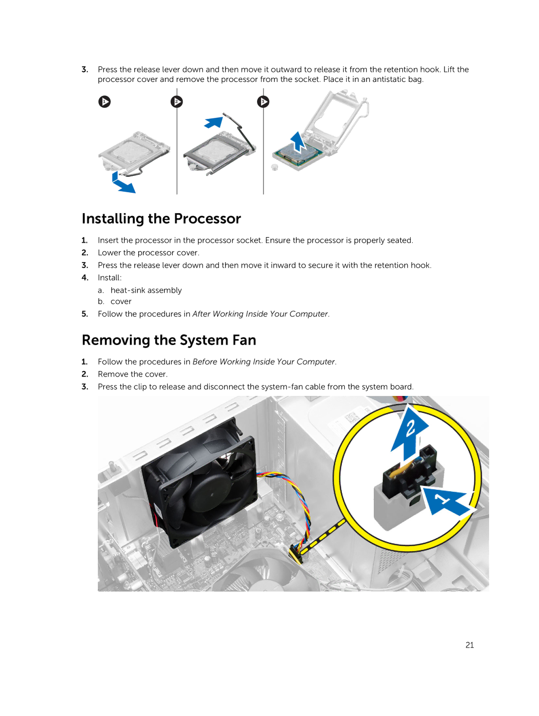 Dell 9020 owner manual Installing the Processor, Removing the System Fan 