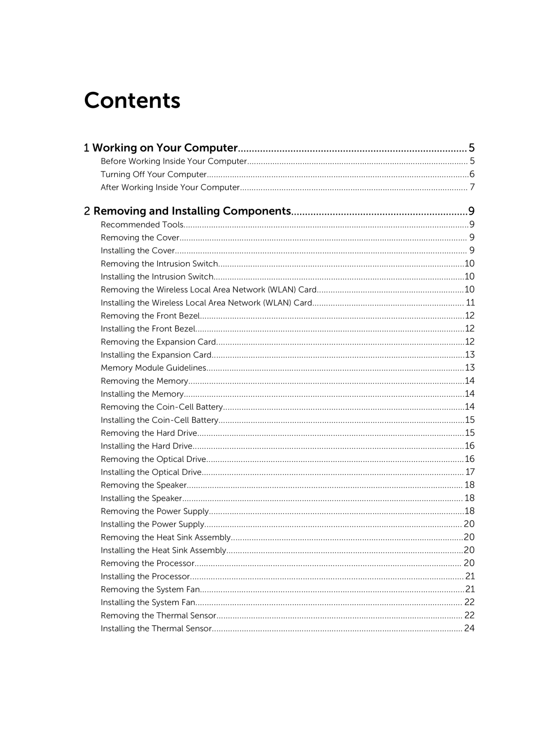 Dell 9020 owner manual Contents 