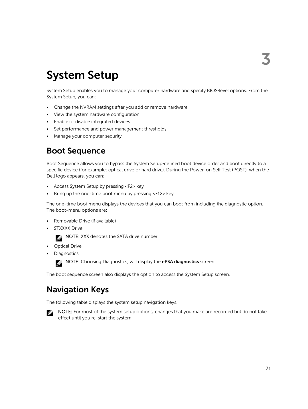 Dell 9020 owner manual System Setup, Boot Sequence, Navigation Keys 
