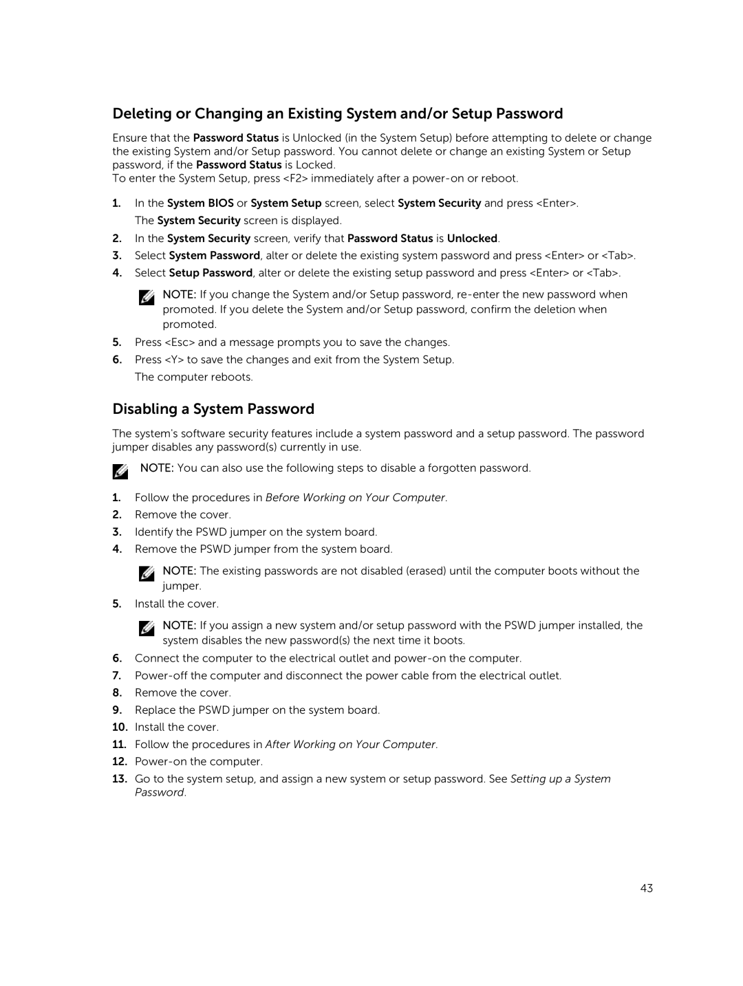 Dell 9020 owner manual Disabling a System Password 