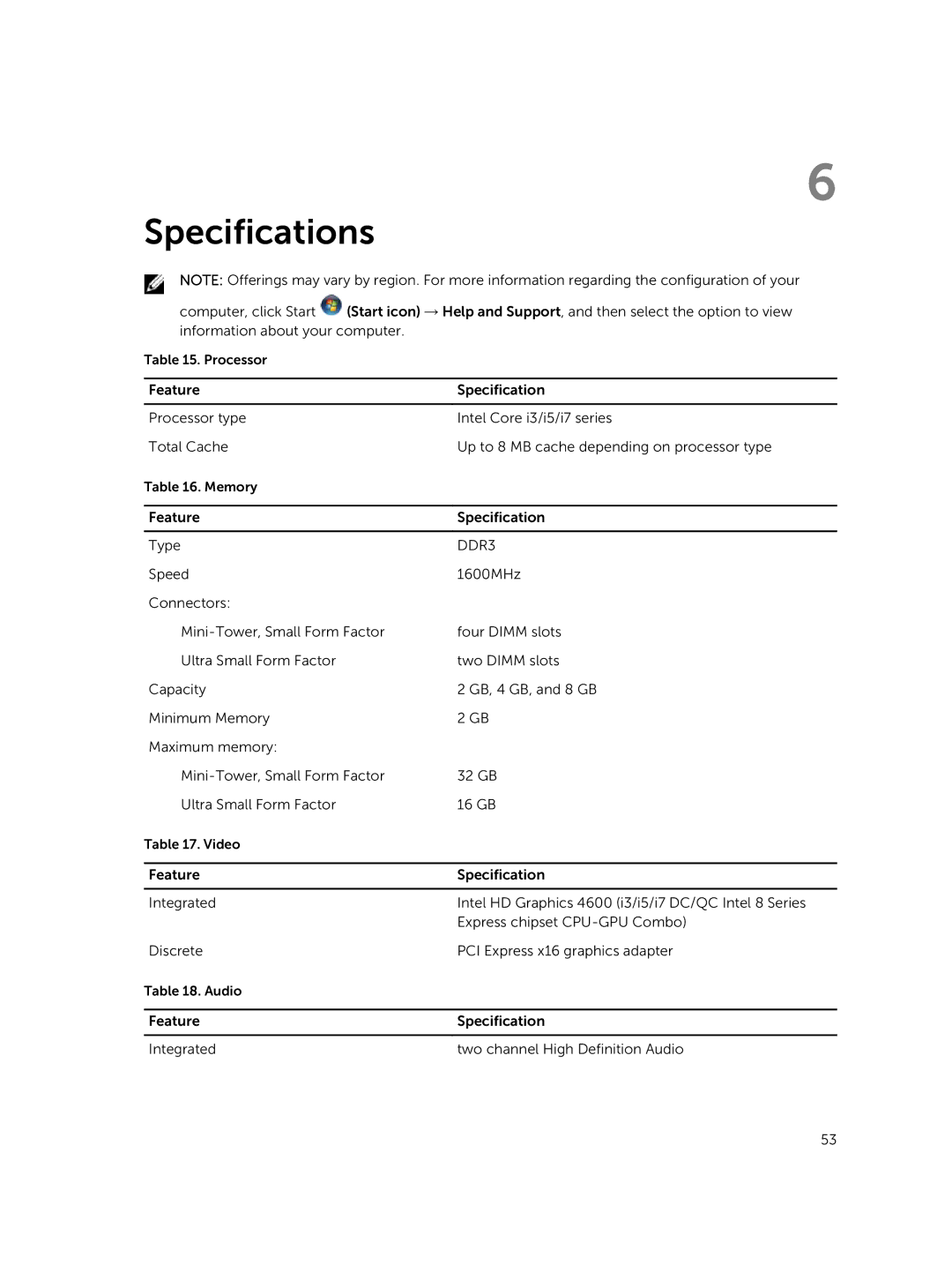 Dell 9020 owner manual Specifications, DDR3 