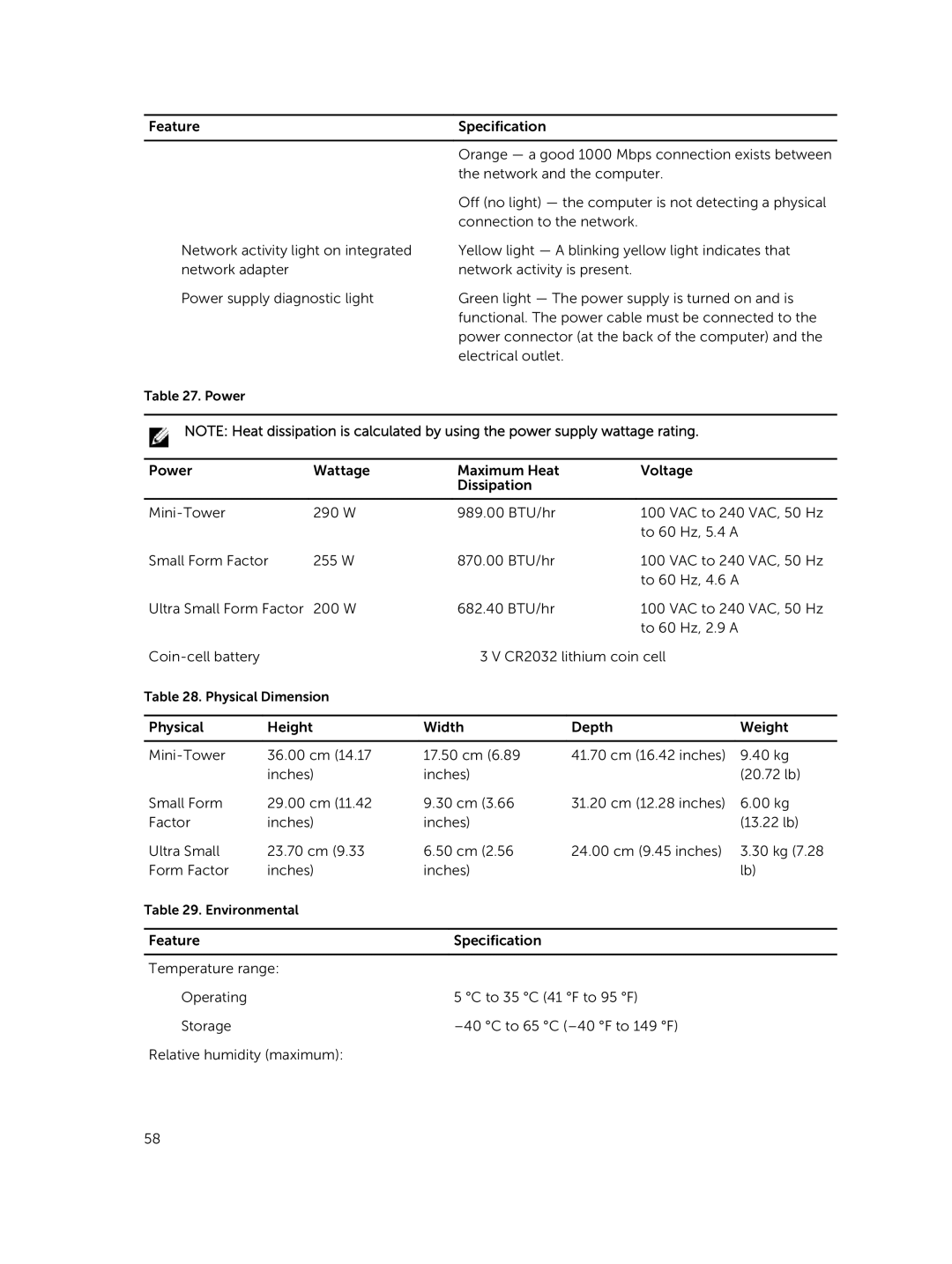 Dell 9020 owner manual Power 