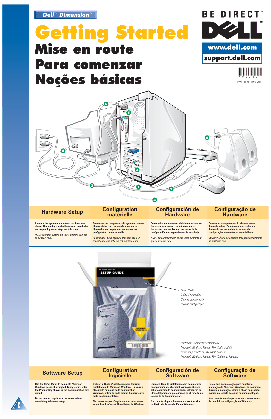 Dell 9029D setup guide Connect the system components as illustrated, Conecte os componentes do sistema como 