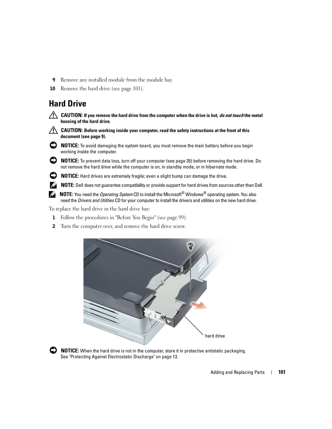 Dell 9100 owner manual Hard Drive, 101 