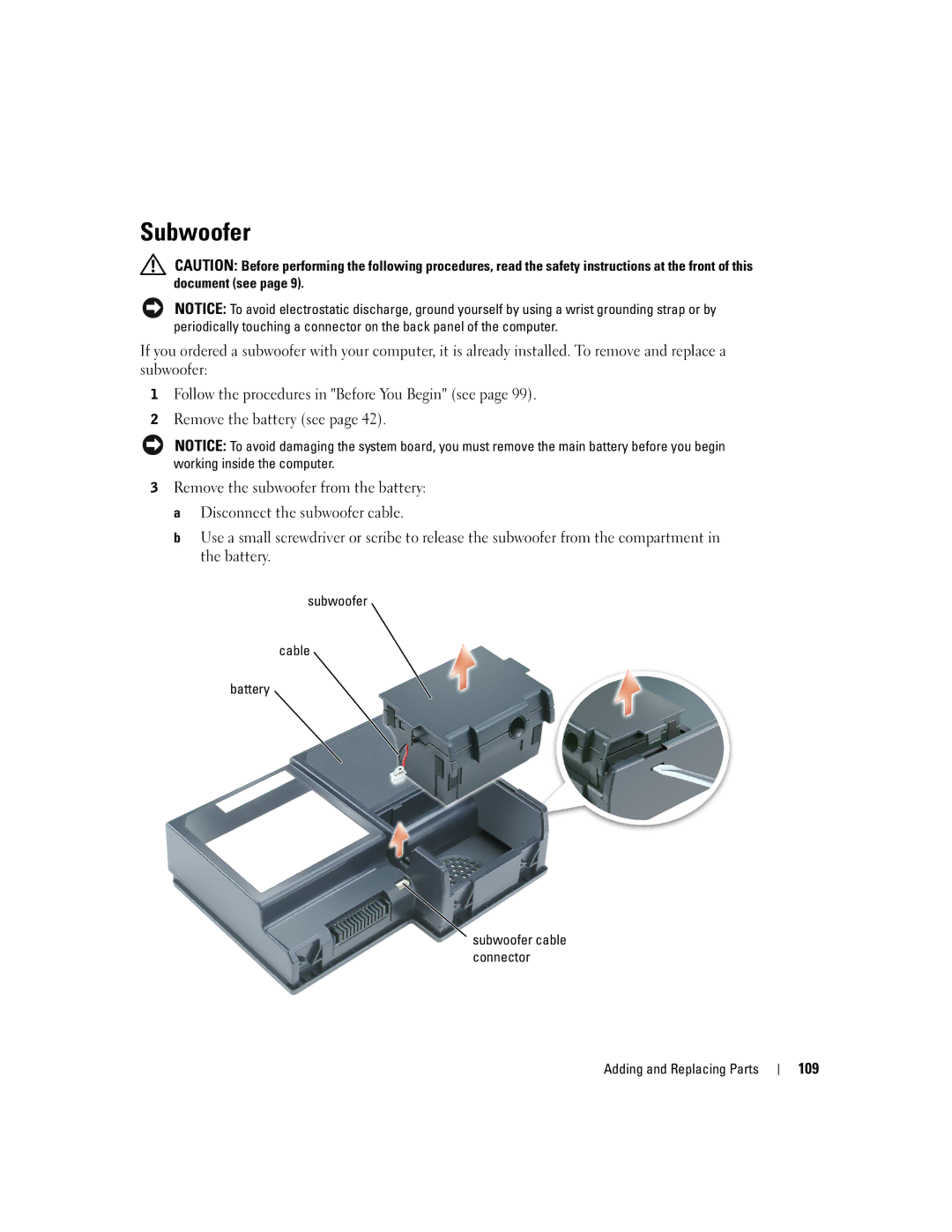 Dell 9100 owner manual Subwoofer, 109 