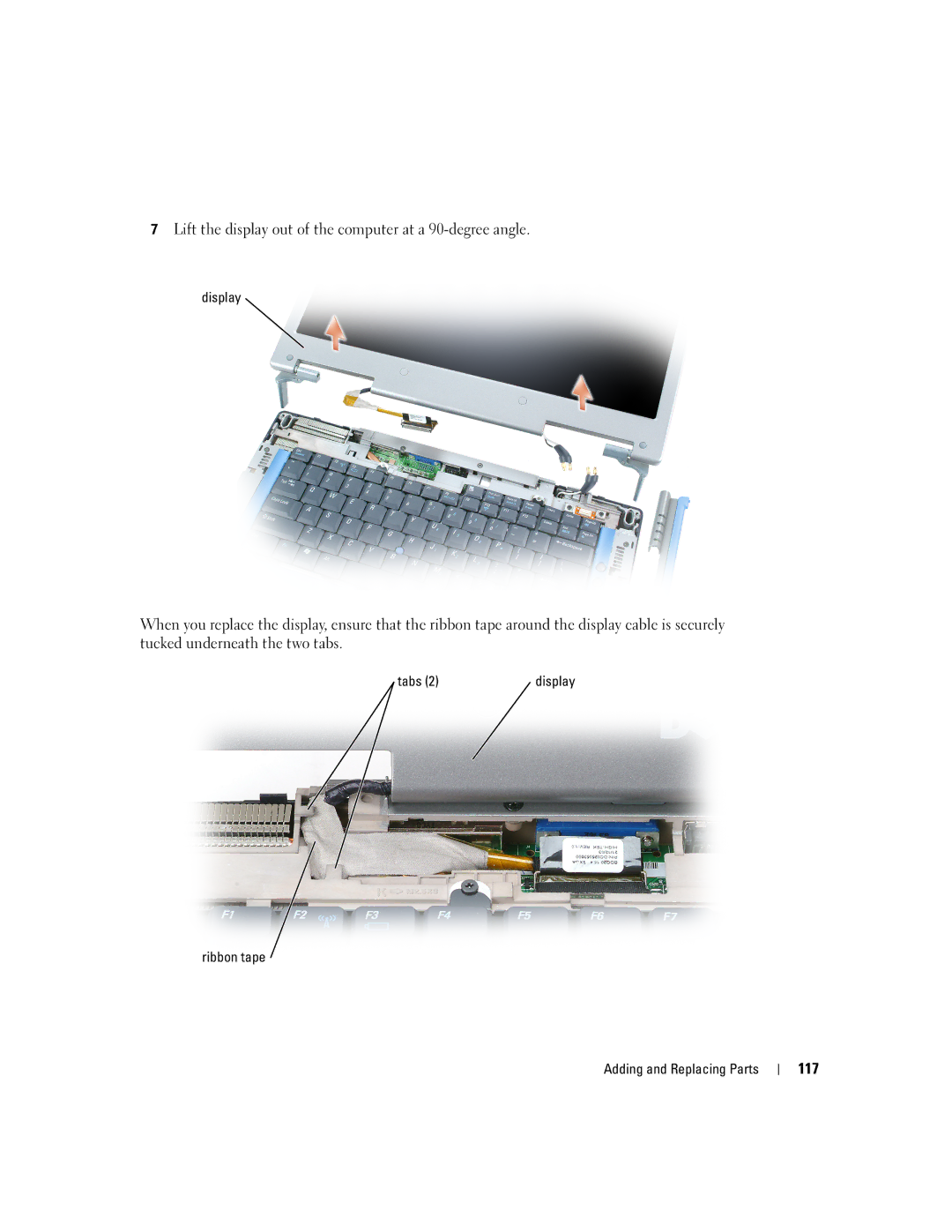 Dell 9100 owner manual Lift the display out of the computer at a 90-degree angle, 117 