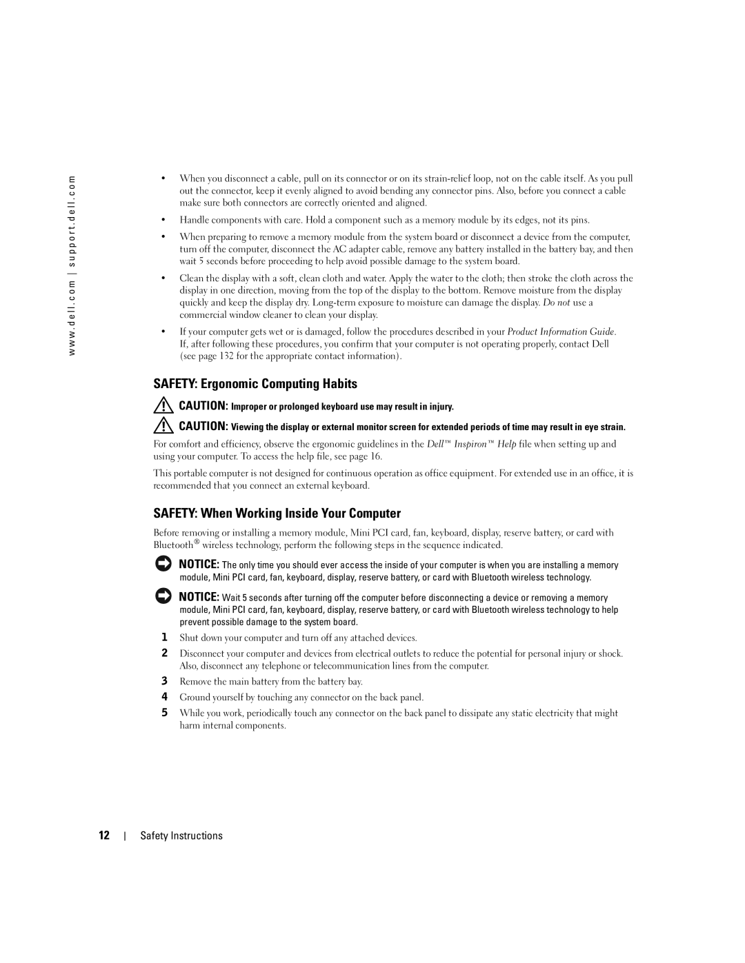 Dell 9100 owner manual Safety Ergonomic Computing Habits, Safety When Working Inside Your Computer 