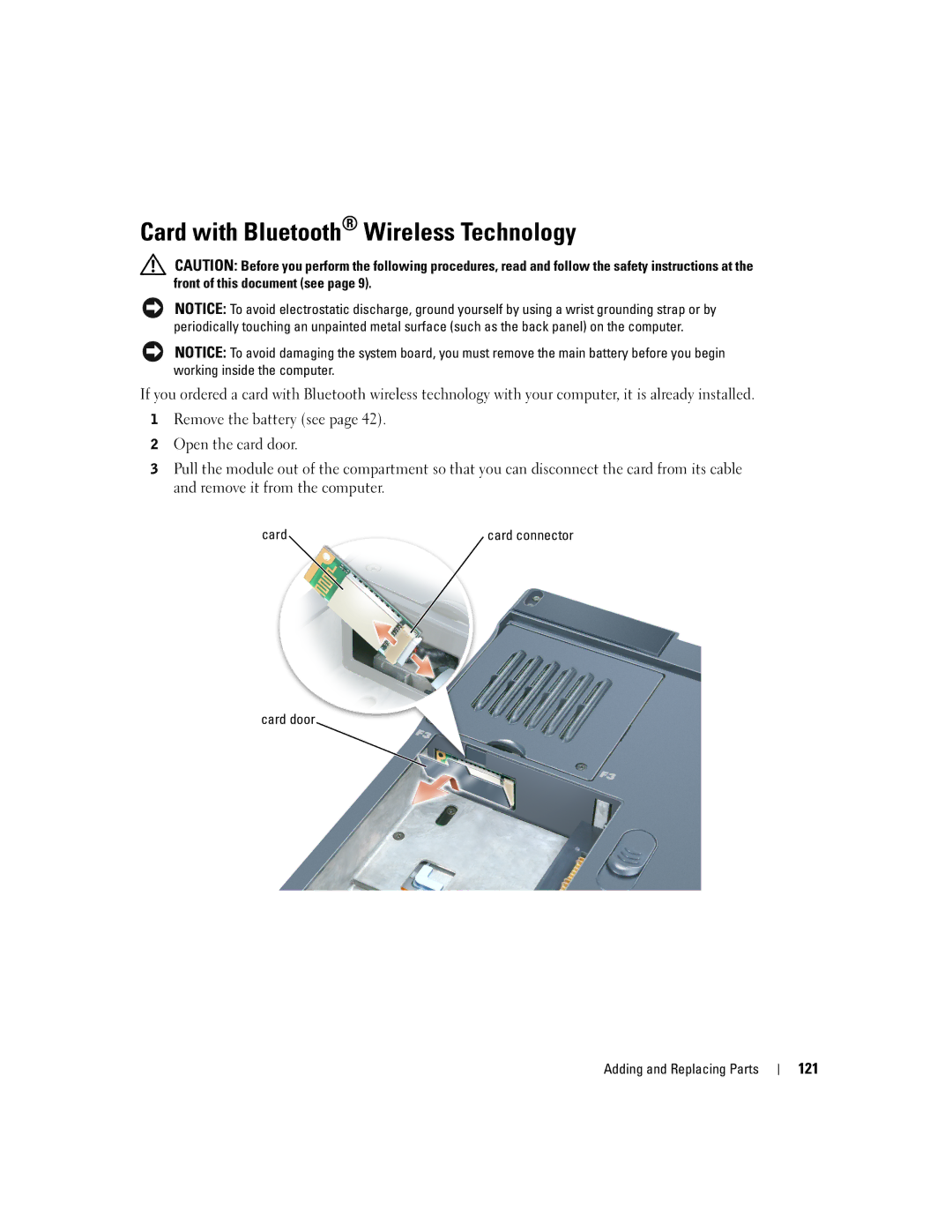 Dell 9100 owner manual Card with Bluetooth Wireless Technology, 121 