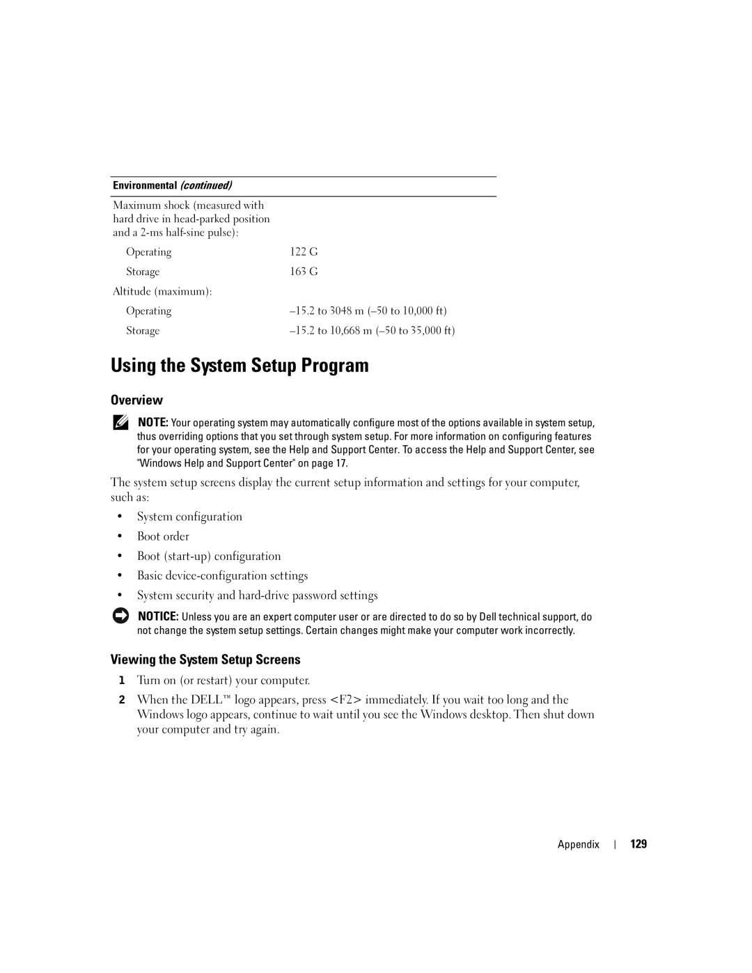 Dell 9100 owner manual Using the System Setup Program, Overview, Viewing the System Setup Screens, 129 