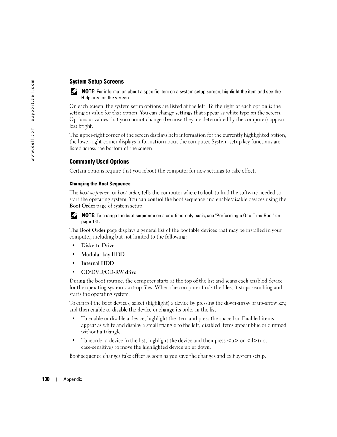 Dell 9100 owner manual System Setup Screens, Commonly Used Options 