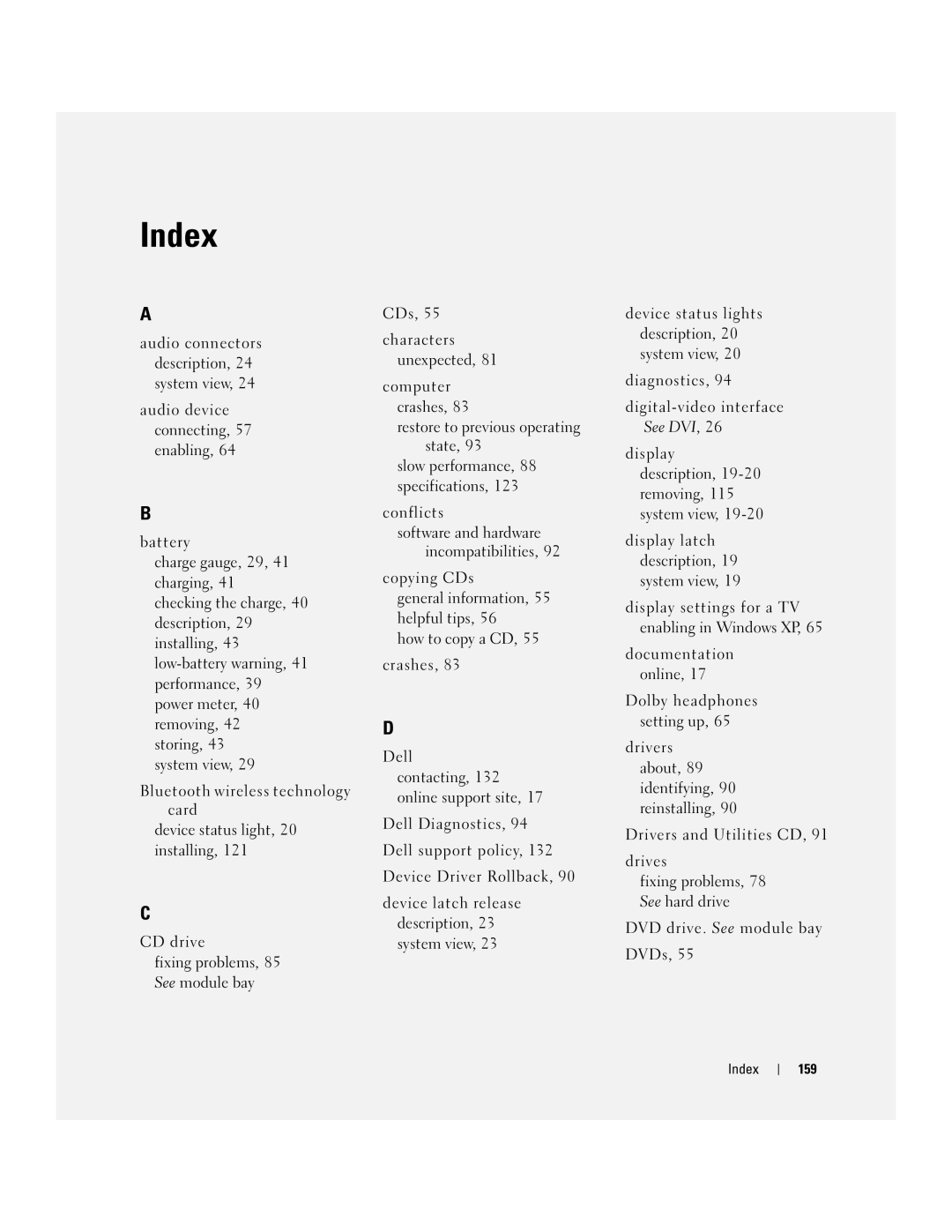 Dell 9100 owner manual Index 