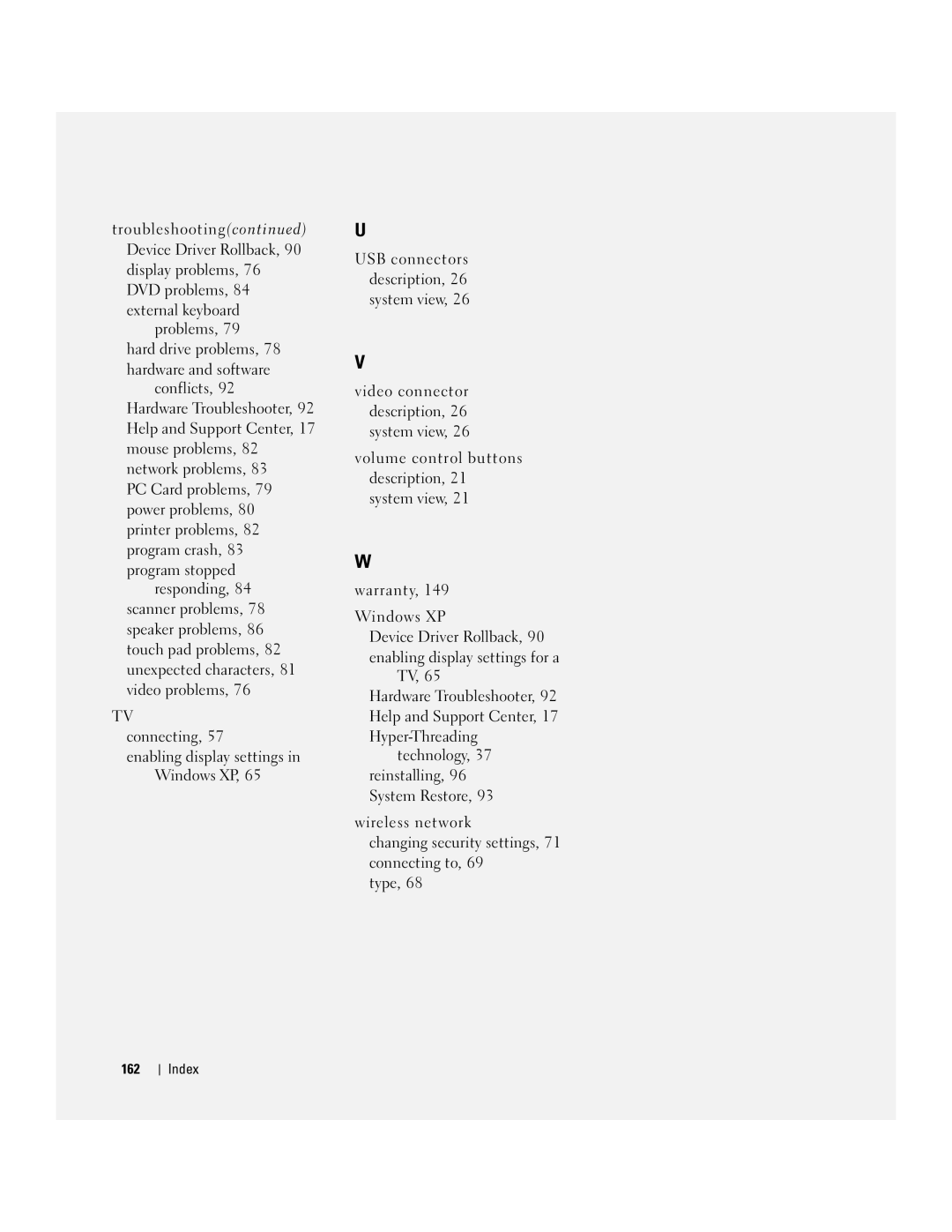 Dell 9100 owner manual Device Driver Rollback, 90 enabling display settings for a 