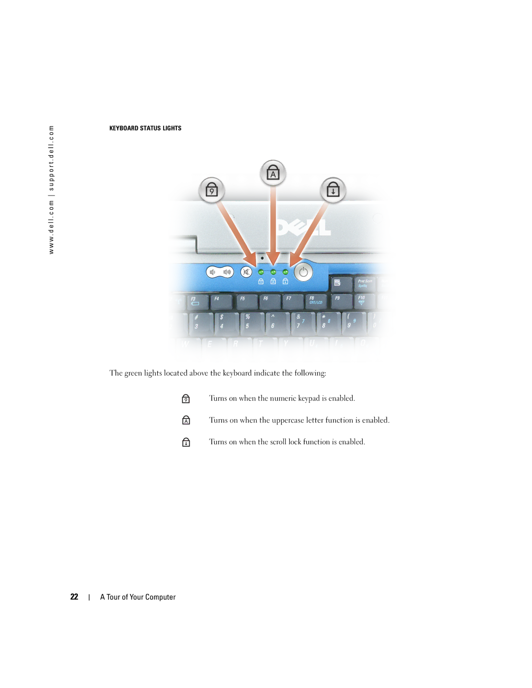 Dell 9100 owner manual Keyboard Status Lights 