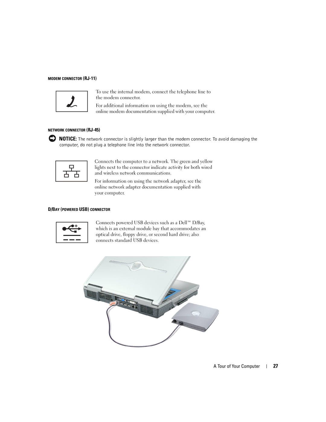 Dell 9100 owner manual Modem Connector RJ-11 