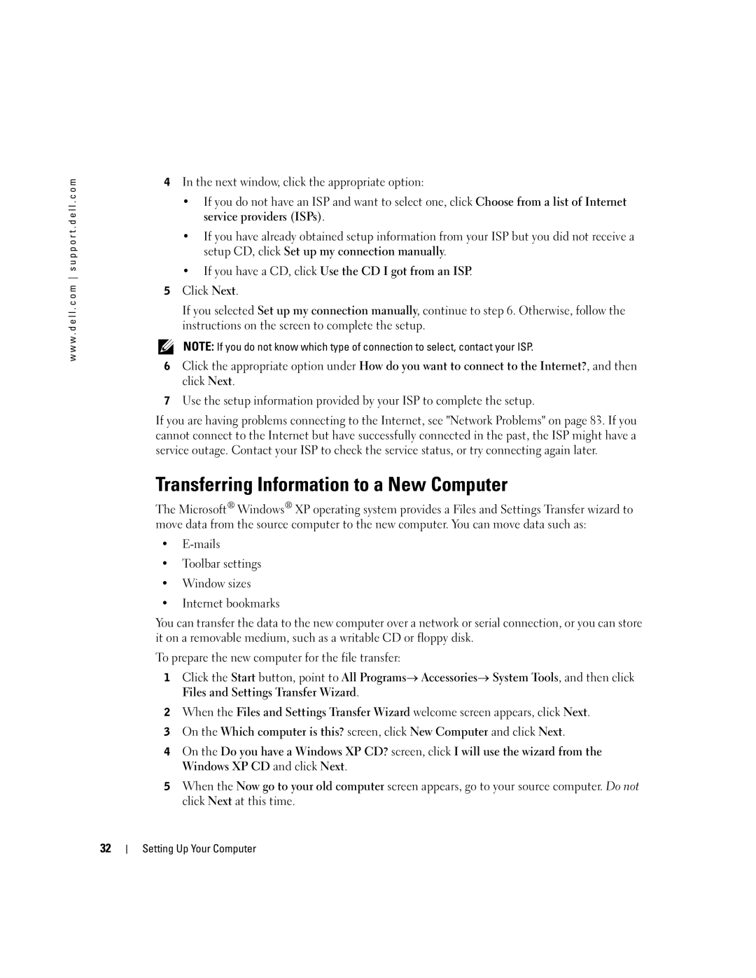 Dell 9100 owner manual Transferring Information to a New Computer, Next window, click the appropriate option 