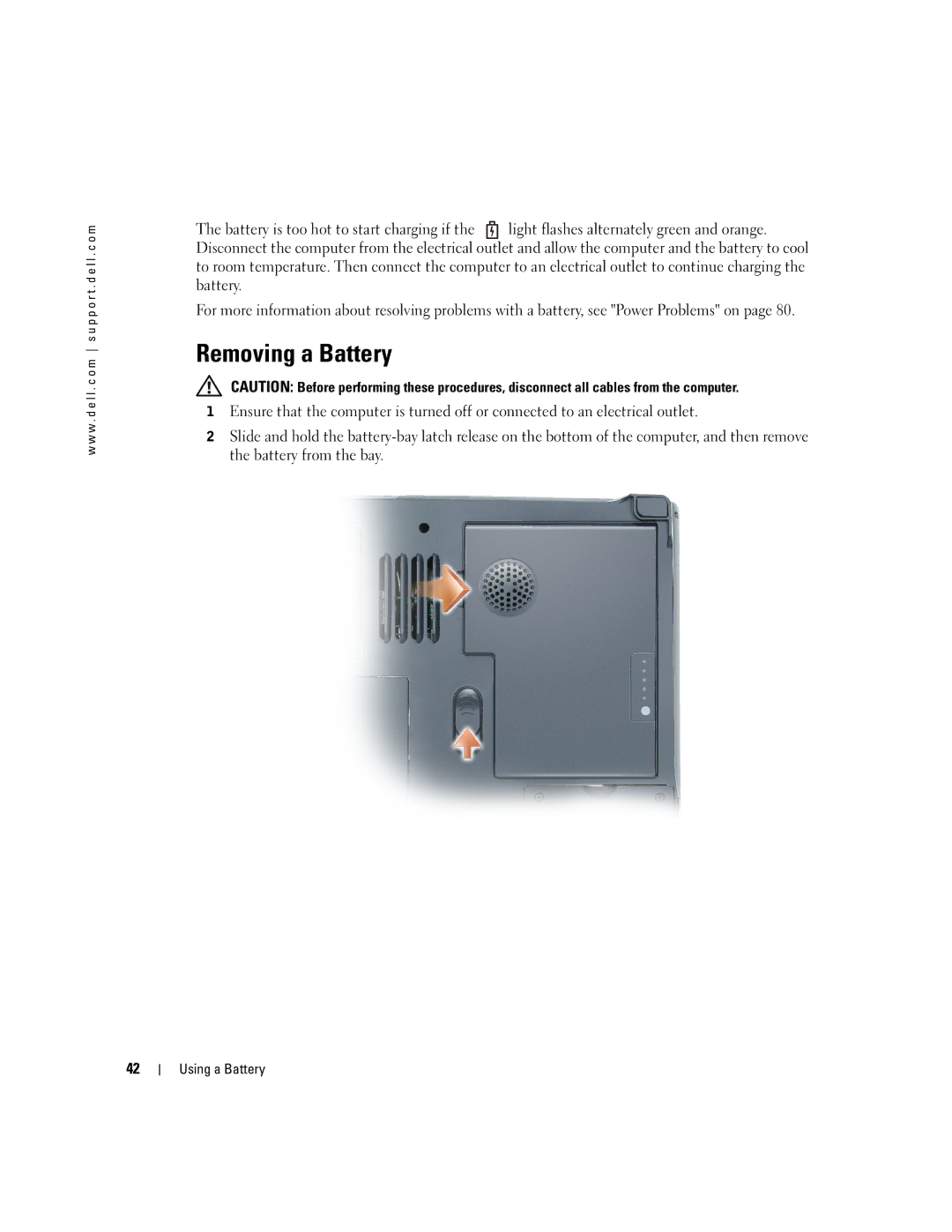 Dell 9100 owner manual Removing a Battery 