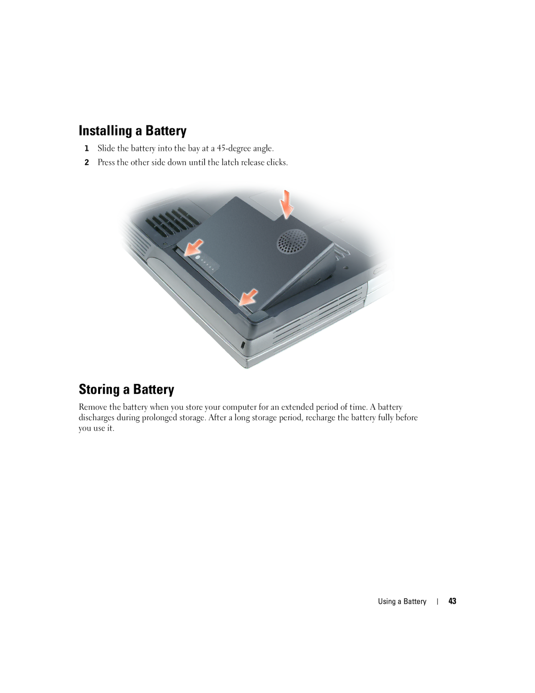 Dell 9100 owner manual Installing a Battery, Storing a Battery 