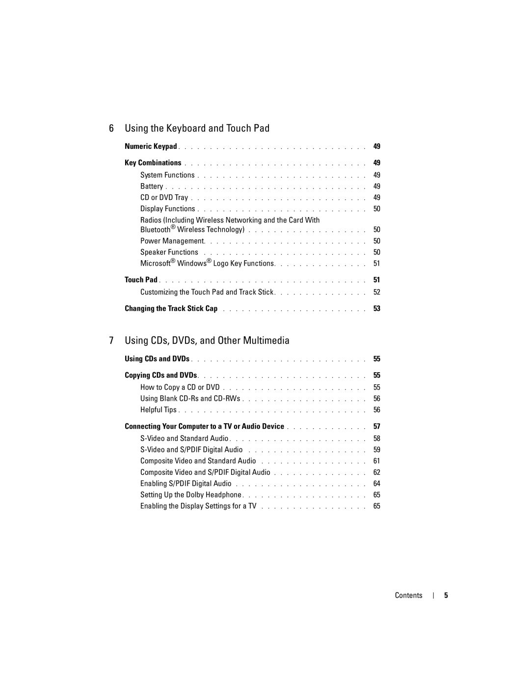 Dell 9100 owner manual Using the Keyboard and Touch Pad 