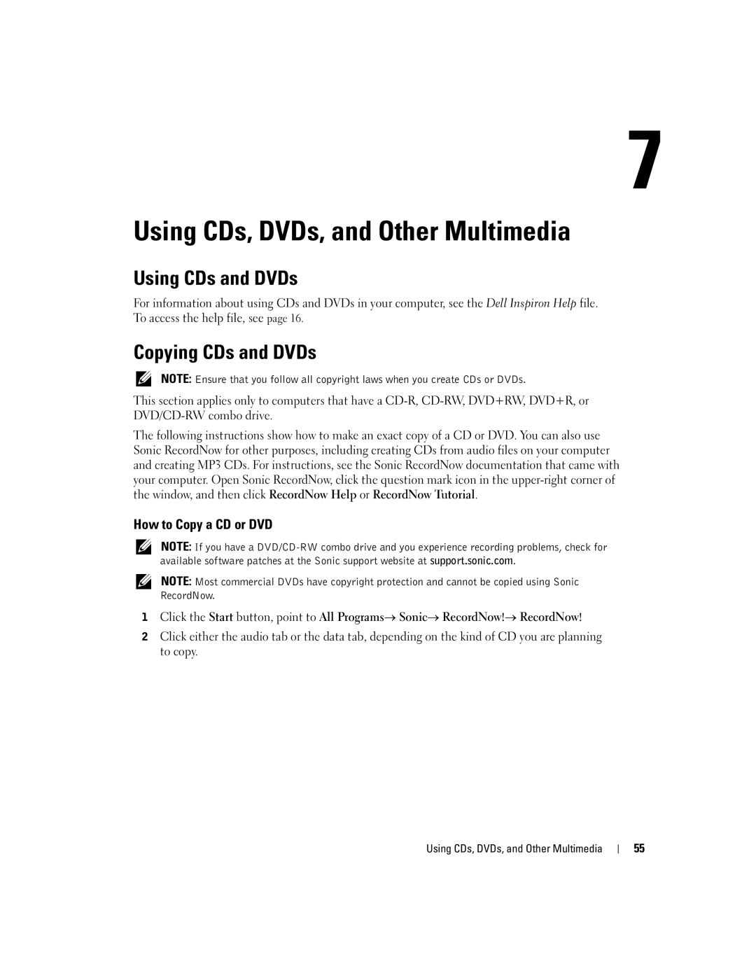 Dell 9100 Using CDs, DVDs, and Other Multimedia, Using CDs and DVDs, Copying CDs and DVDs, How to Copy a CD or DVD 