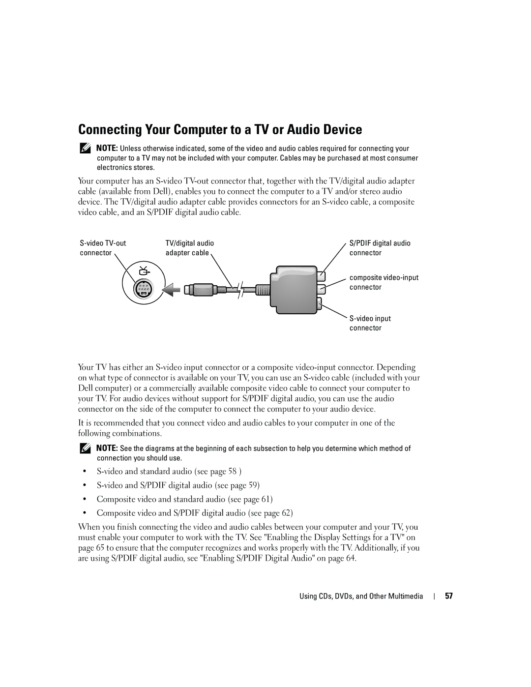 Dell 9100 owner manual Connecting Your Computer to a TV or Audio Device 