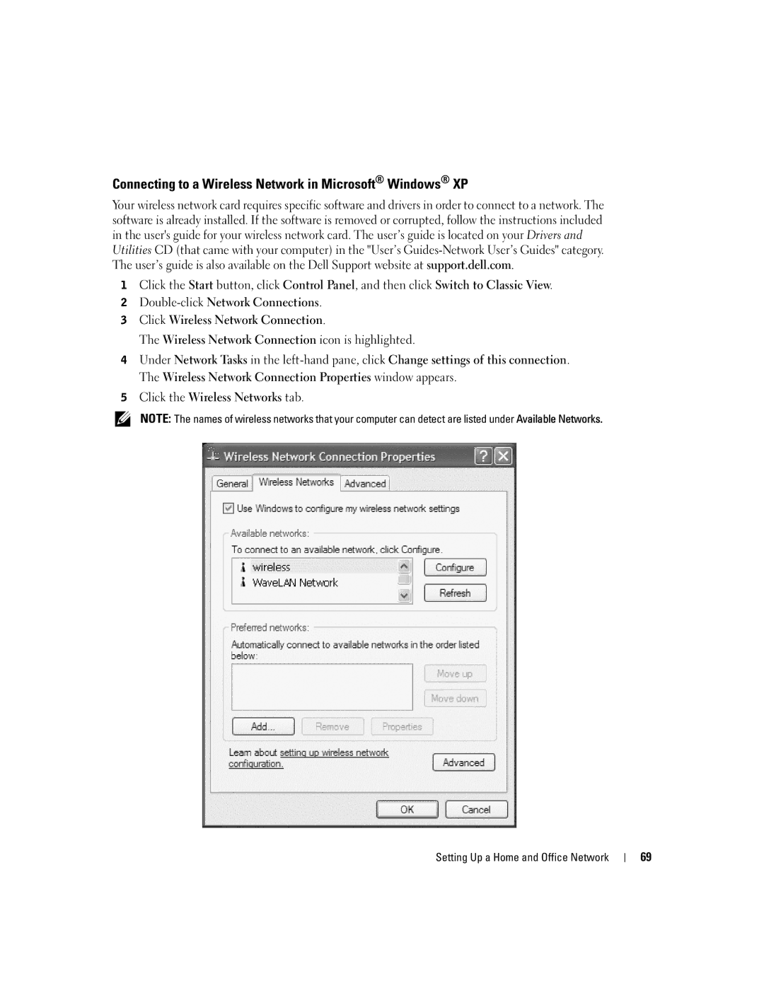 Dell 9100 owner manual Connecting to a Wireless Network in Microsoft Windows XP 