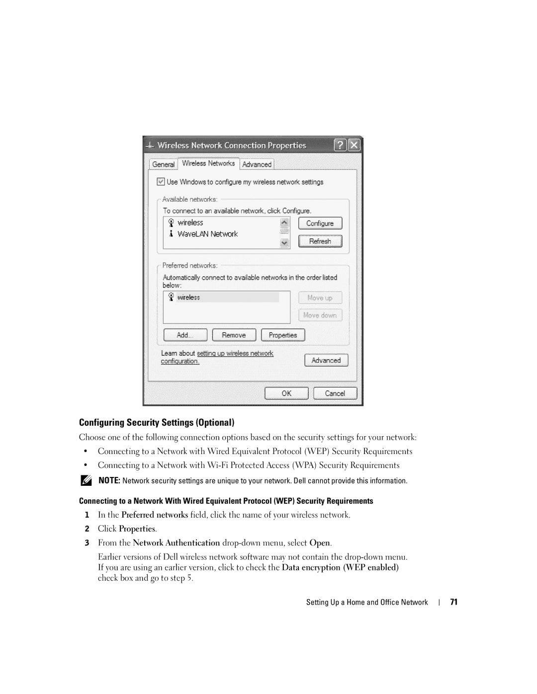 Dell 9100 owner manual Configuring Security Settings Optional 