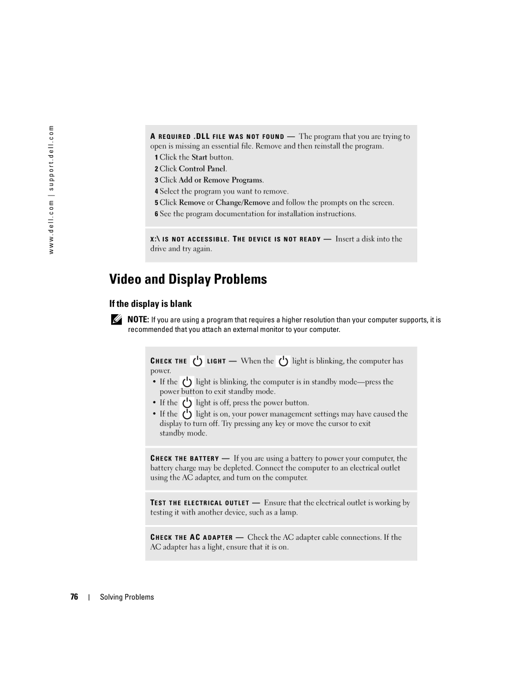 Dell 9100 owner manual Video and Display Problems, If the display is blank 