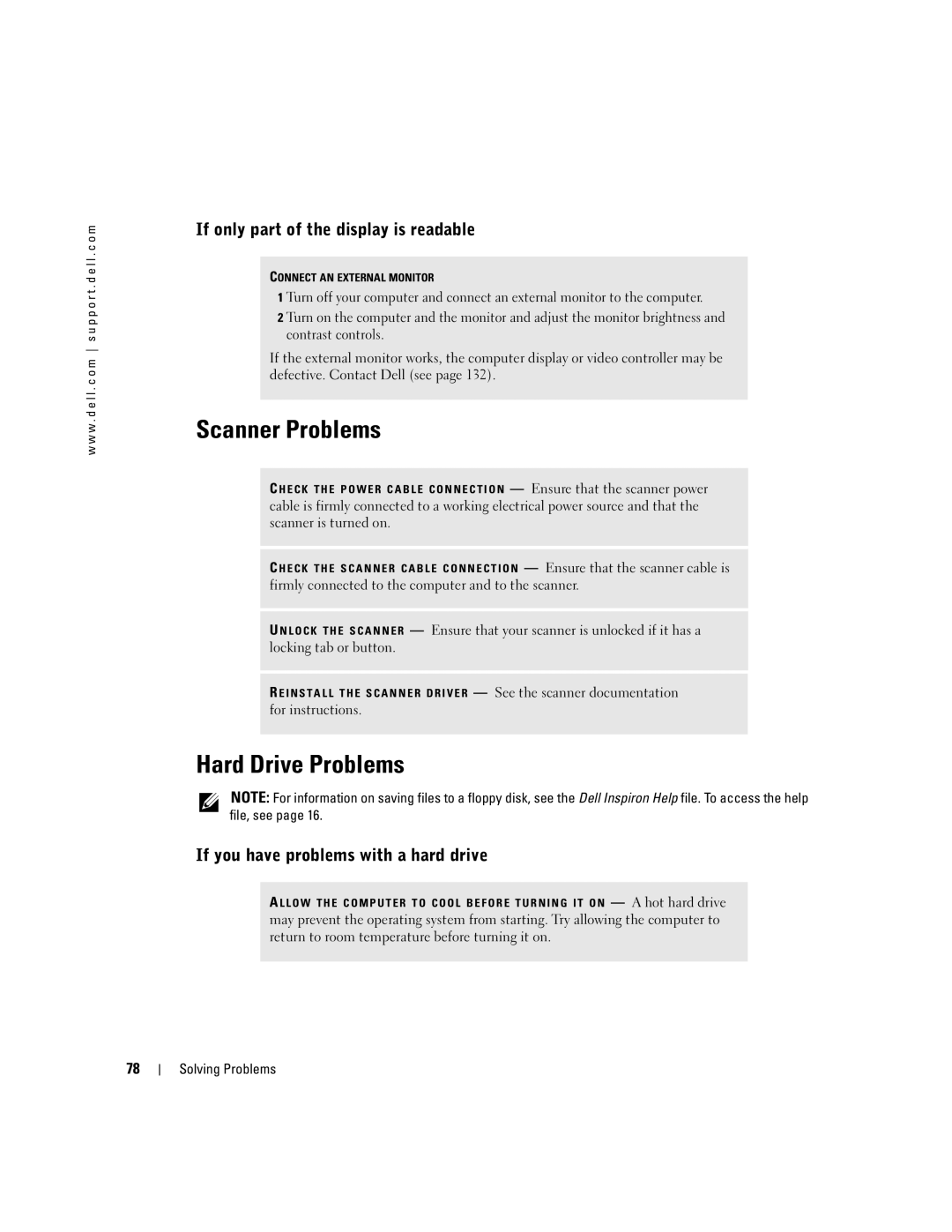 Dell 9100 owner manual Scanner Problems, Hard Drive Problems, If only part of the display is readable 