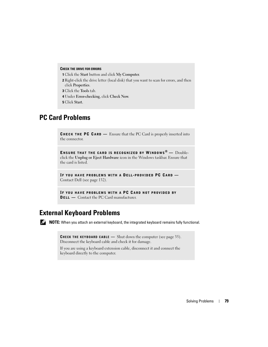 Dell 9100 owner manual PC Card Problems, External Keyboard Problems 