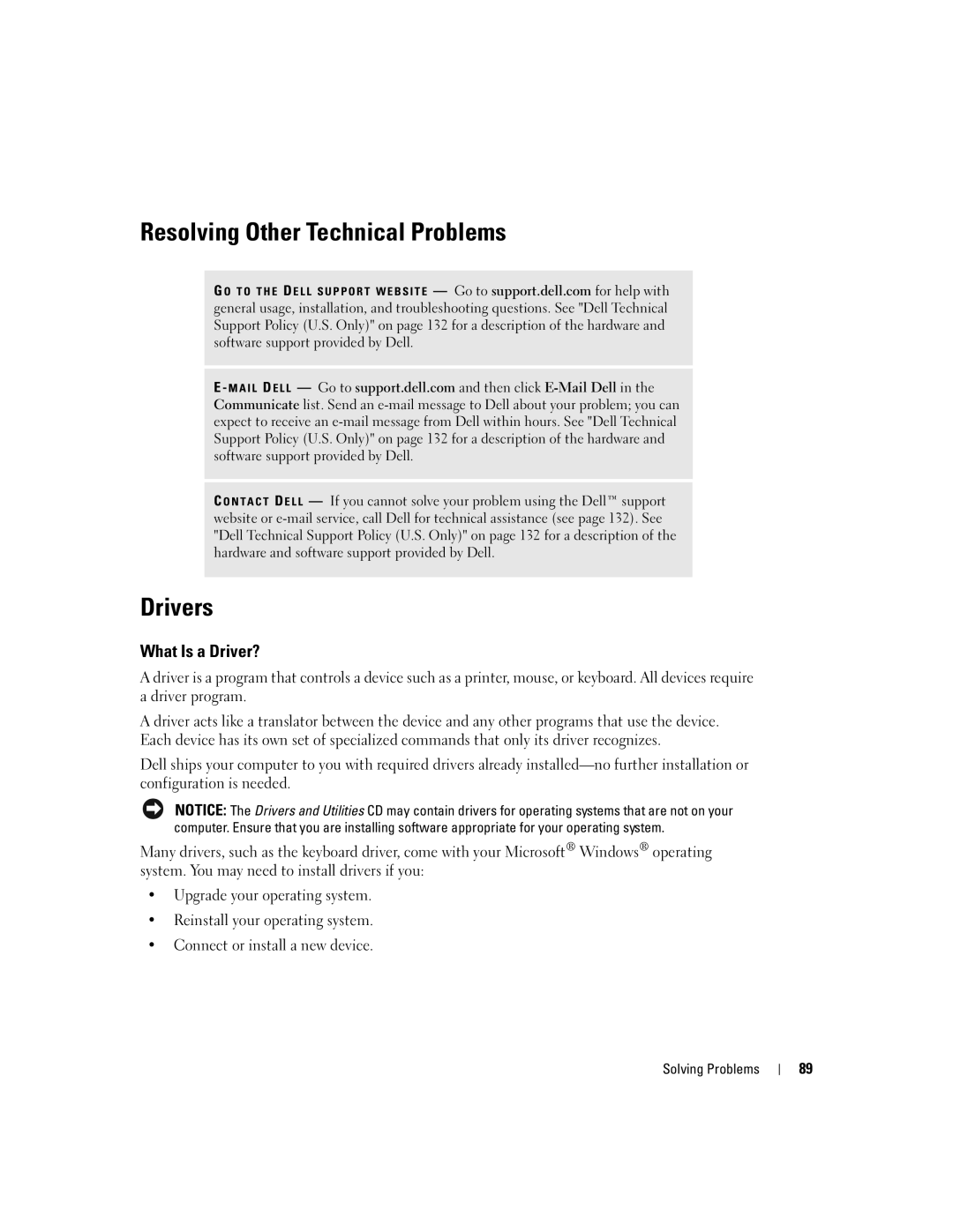 Dell 9100 owner manual Resolving Other Technical Problems, Drivers, What Is a Driver? 