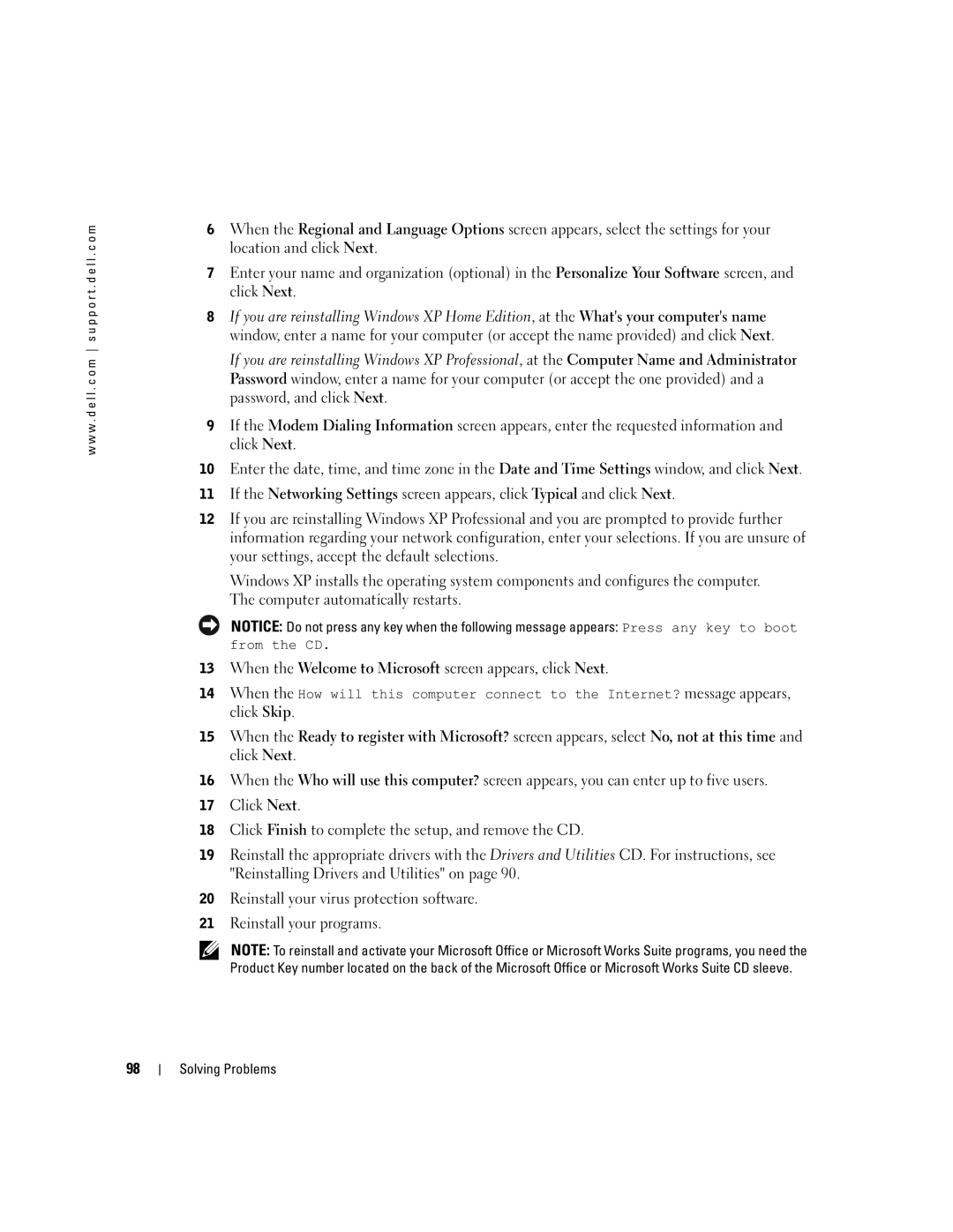 Dell 9100 owner manual When the Welcome to Microsoft screen appears, click Next 