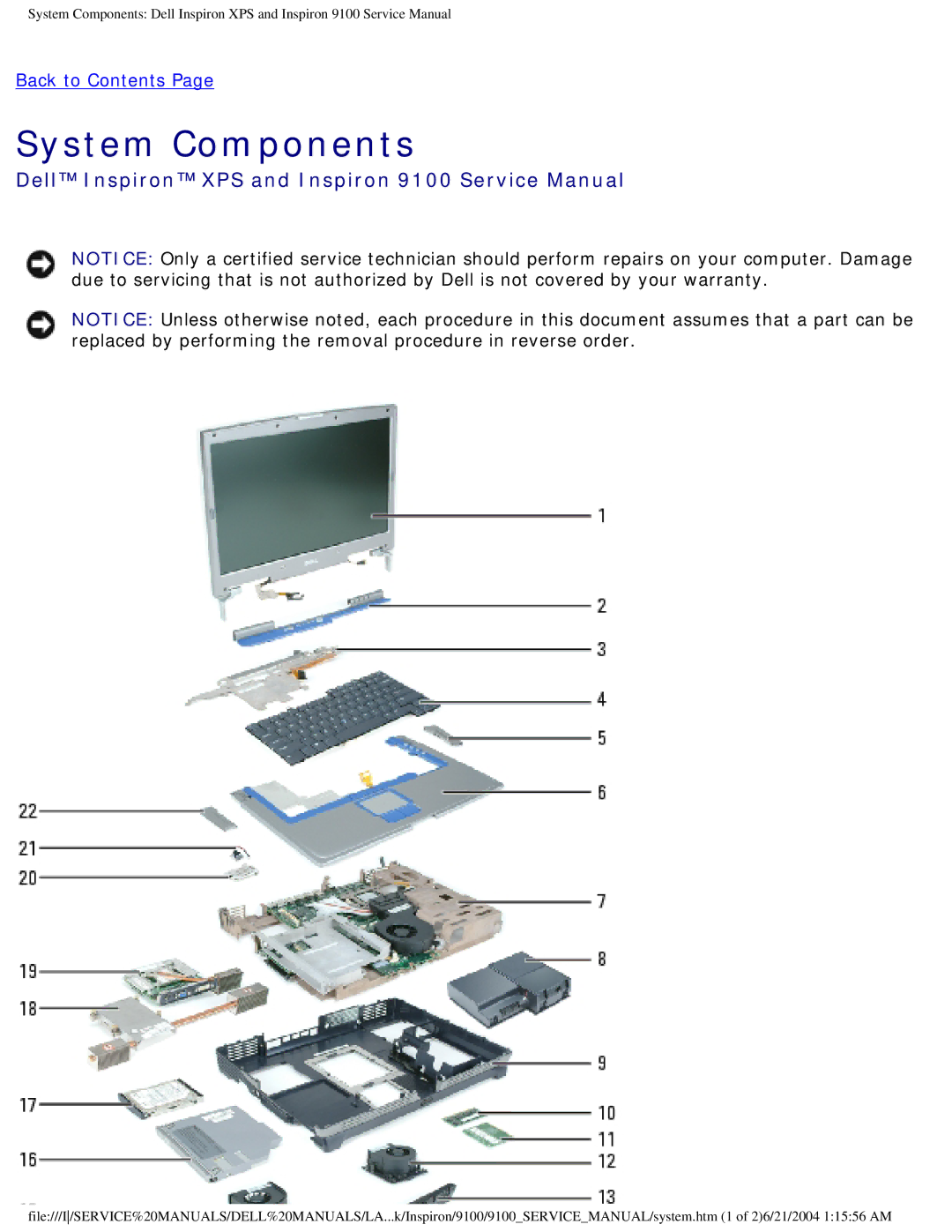 Dell 9100 service manual System Components 