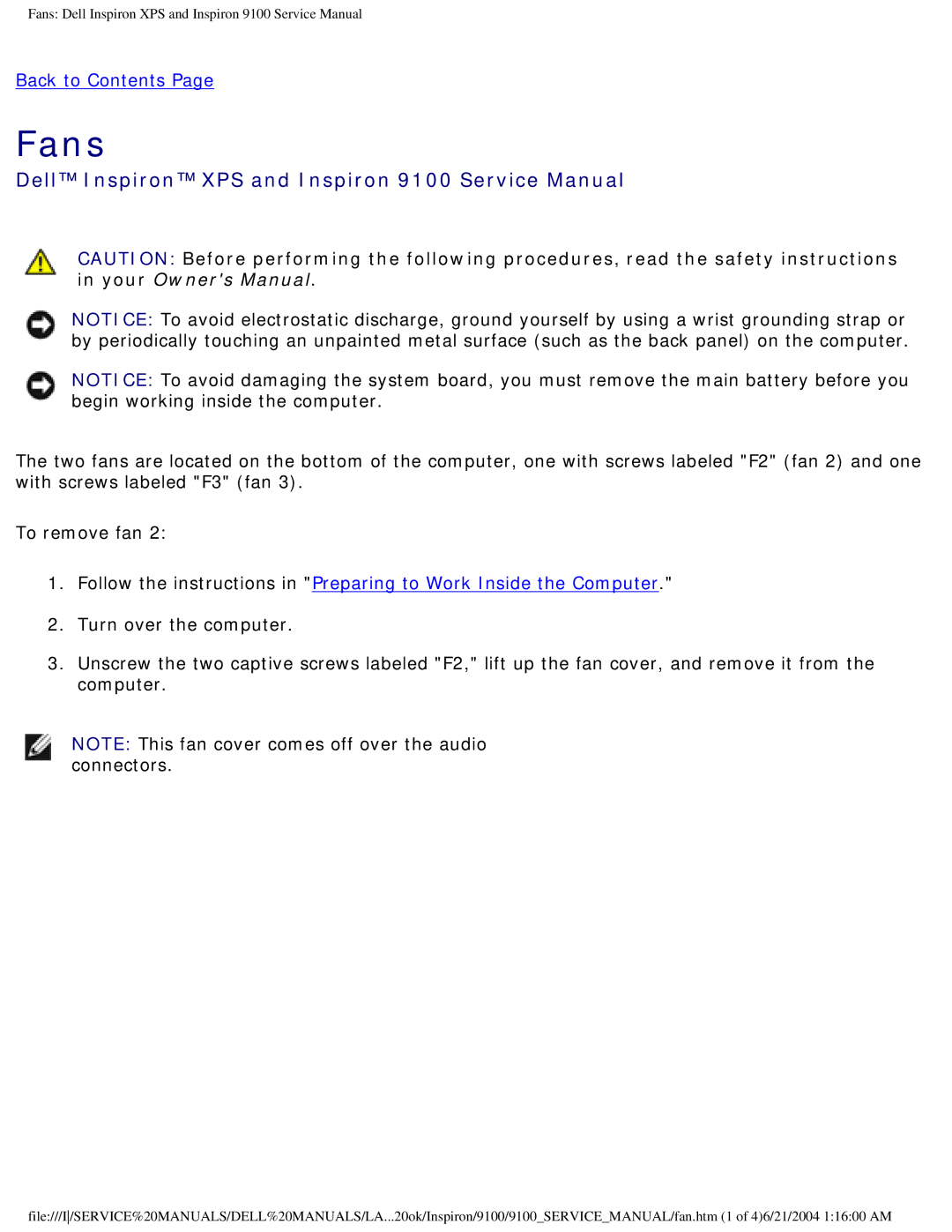 Dell 9100 service manual Fans 