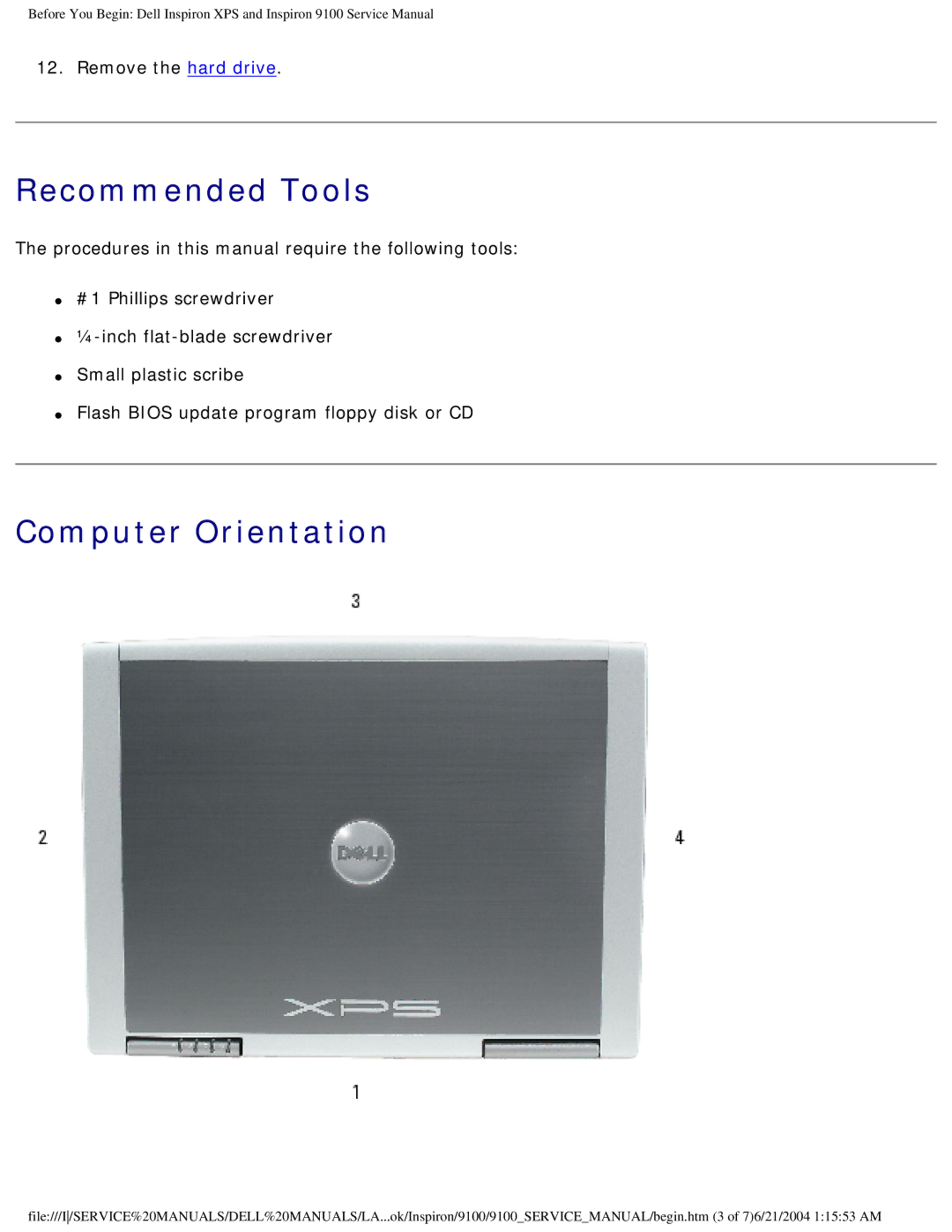 Dell 9100 service manual Recommended Tools 