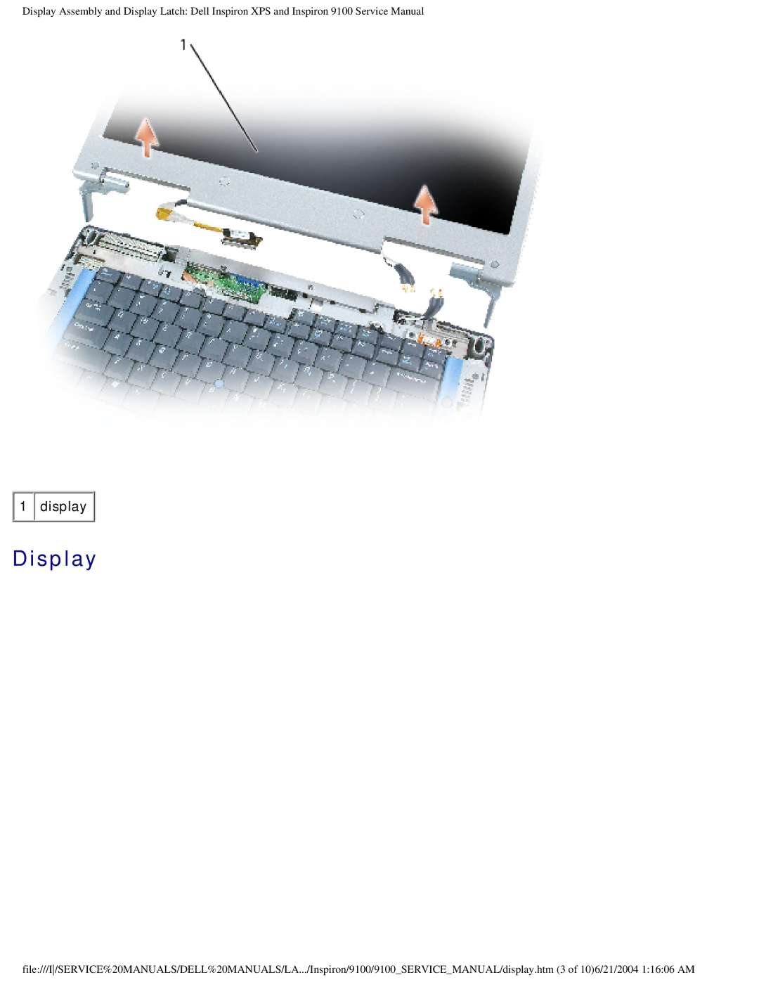 Dell 9100 service manual Display 