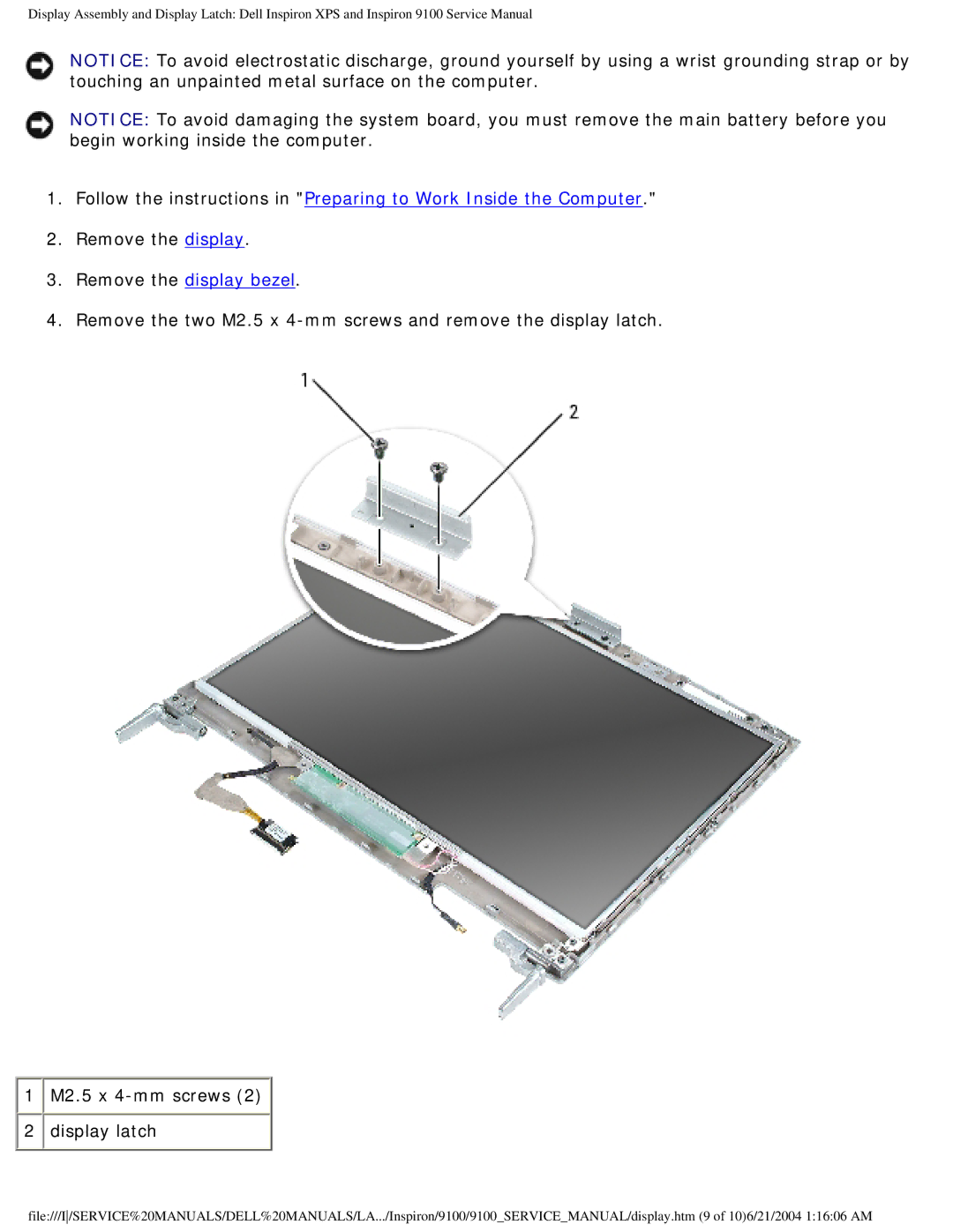 Dell 9100 service manual Remove the display bezel 