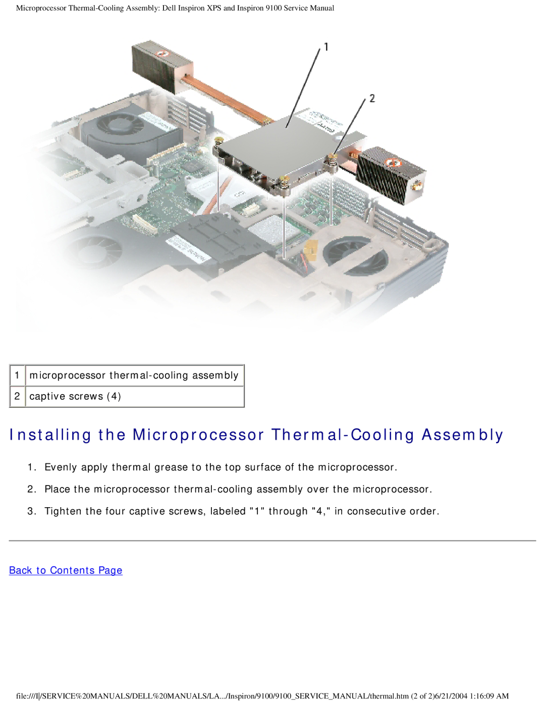 Dell 9100 service manual Installing the Microprocessor Thermal-Cooling Assembly 