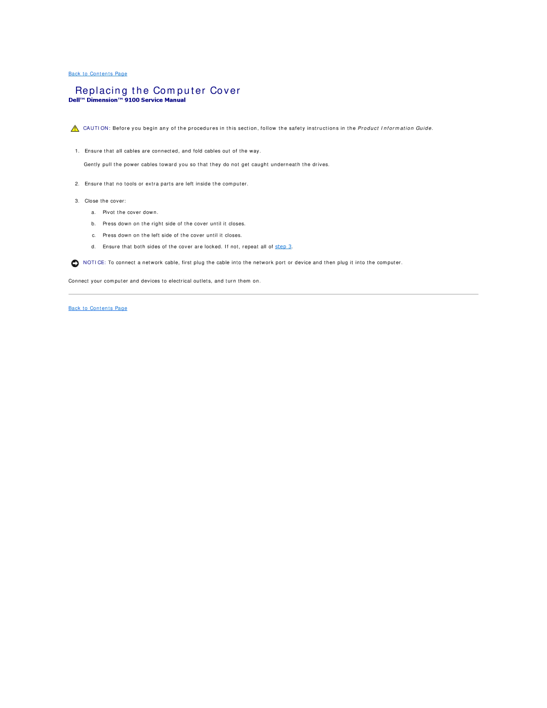 Dell 9100 specifications Replacing the Computer Cover 