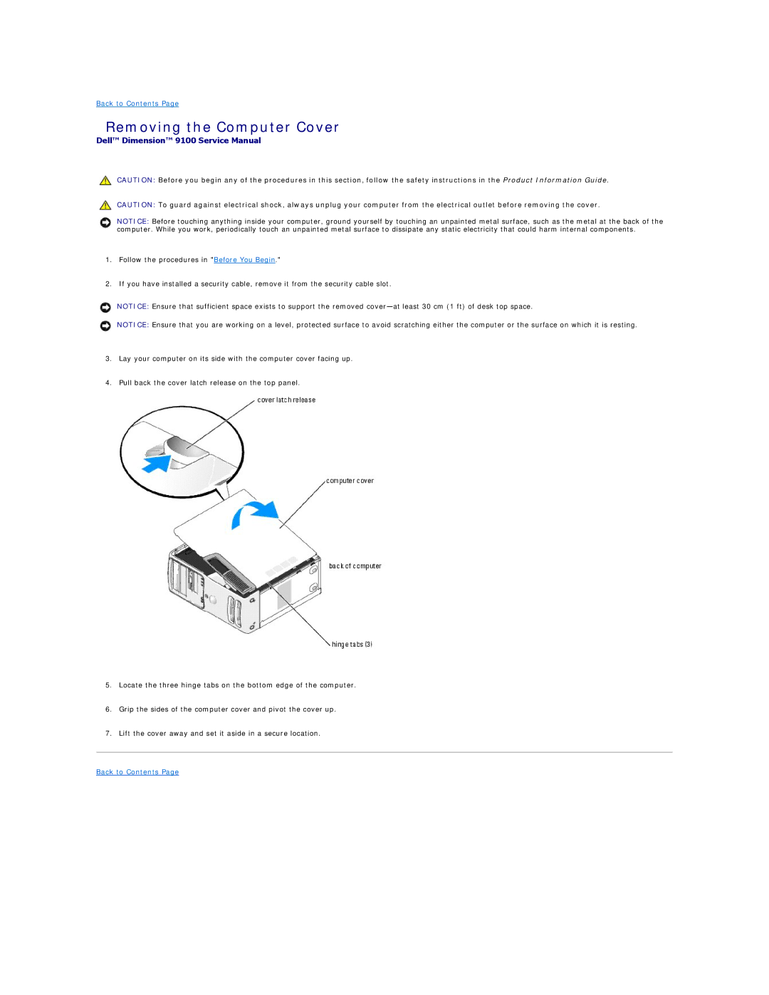 Dell 9100 specifications Removing the Computer Cover 