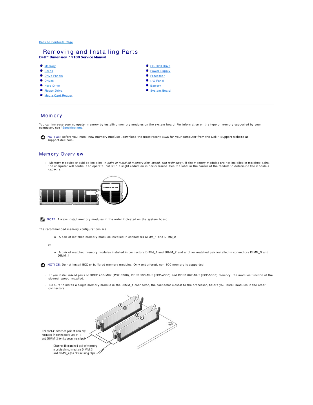 Dell 9100 specifications Removing and Installing Parts, Memory Overview 