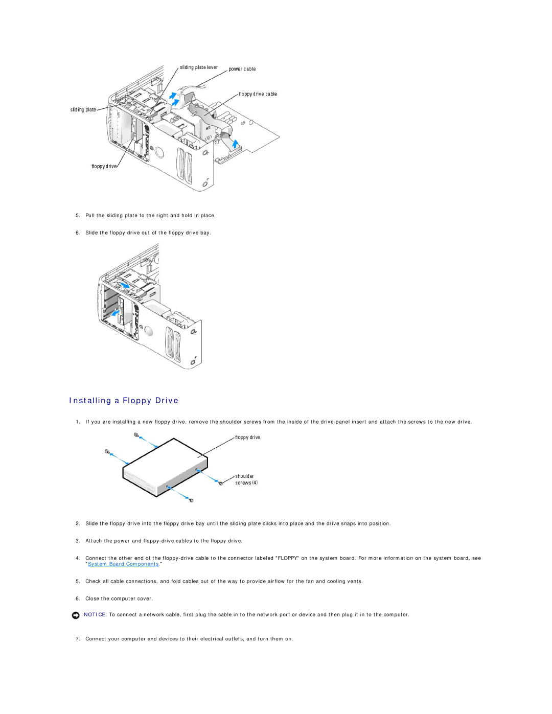 Dell 9100 specifications Installing a Floppy Drive 