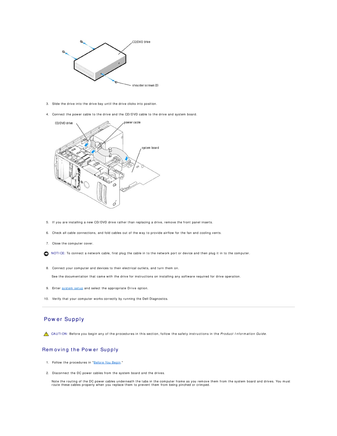 Dell 9100 specifications Removing the Power Supply 