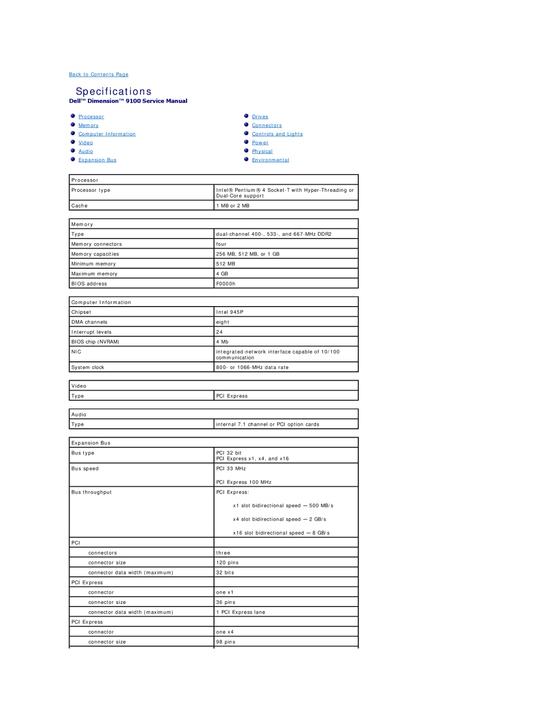 Dell 9100 specifications Specifications 